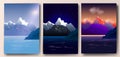 Set of backgrounds with mountains and the sea at different times of day Royalty Free Stock Photo